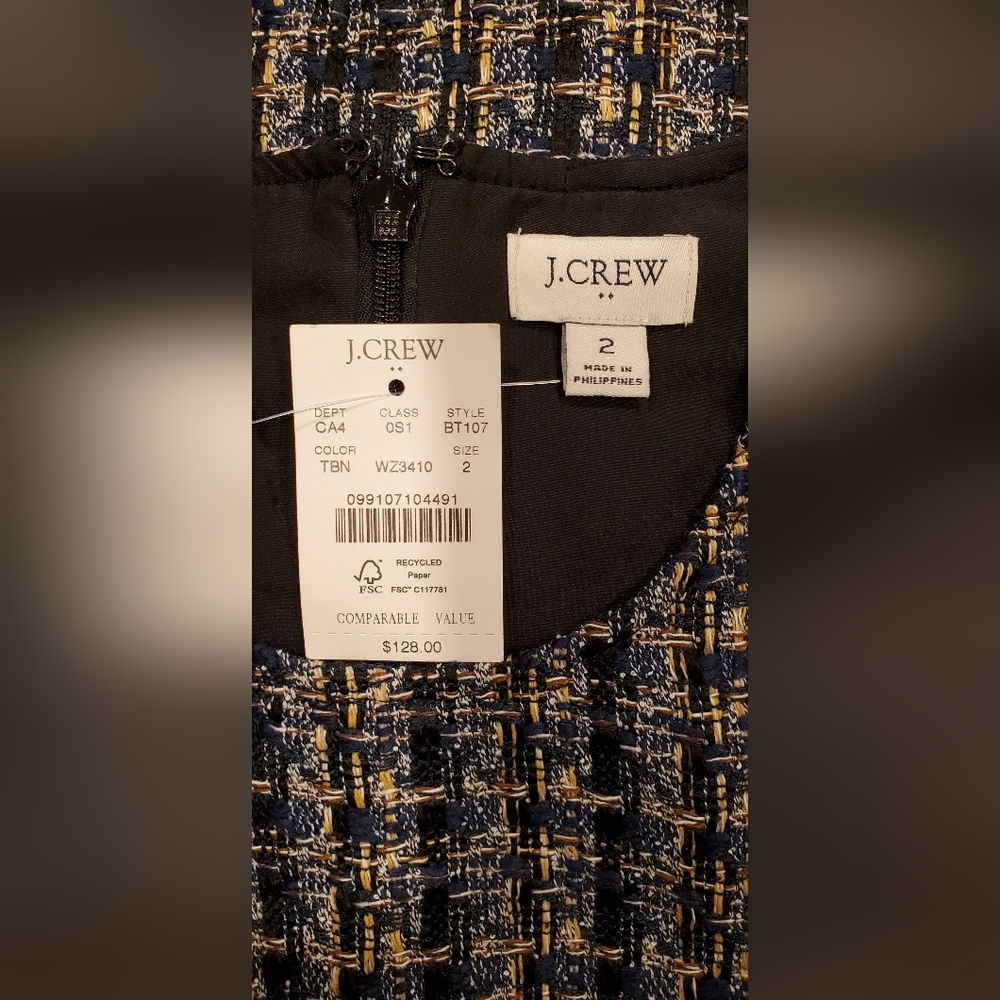 J• CREW.  WOMEN'S Black/Navy Sleeveless, Round Neck, Shift Tweed Dress, Size 2. - Picture 8 of 8